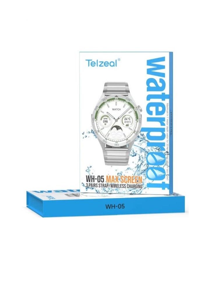 Telzeal WH-05 Waterproof Smart Watch With Max Screen 3 Pair Straps and Wireless Charging Designed for Mens and Boys (Silver) - Image 4
