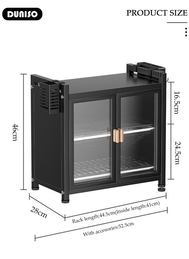 DUNISO Kitchen Countertop 2 Layer Carbon Steel Dish Drying Rack Dual Door Cabinet Layer Shelf Storage Detachable Drainer Tray Accessories Organizer Shelves for Bowls Plates Utensils Cutlery Spoon Fork Knife  - Image 4