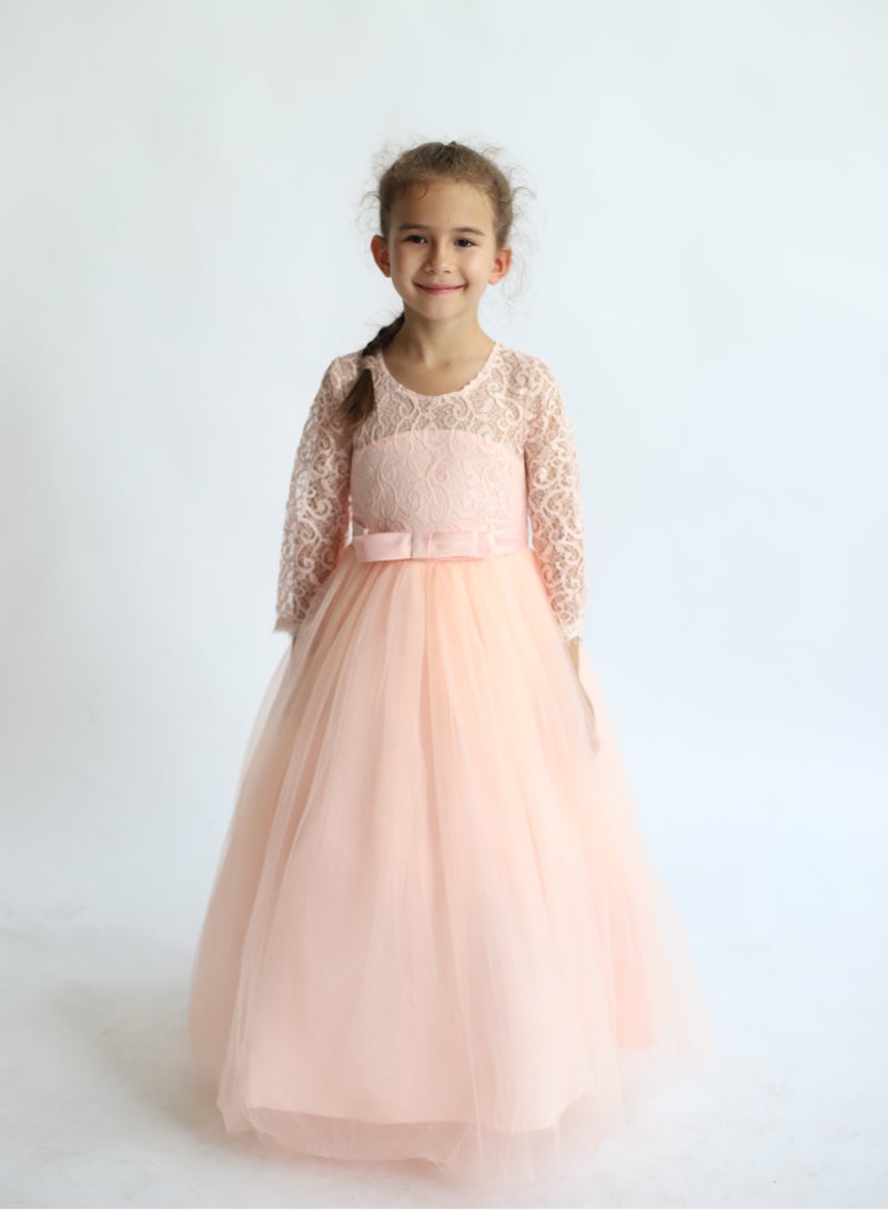 D'Daniela Lace Half Sleeve Shrimp Pink Dress - Image 1