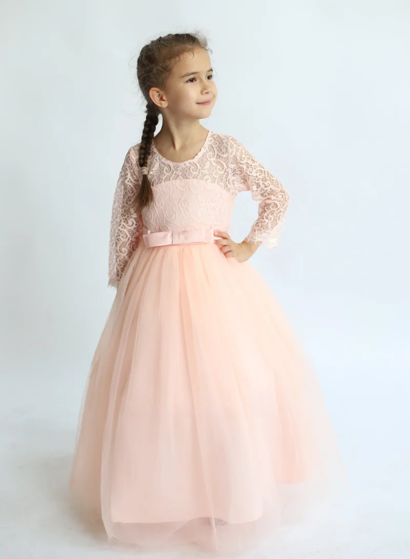 D'Daniela Lace Half Sleeve Shrimp Pink Dress