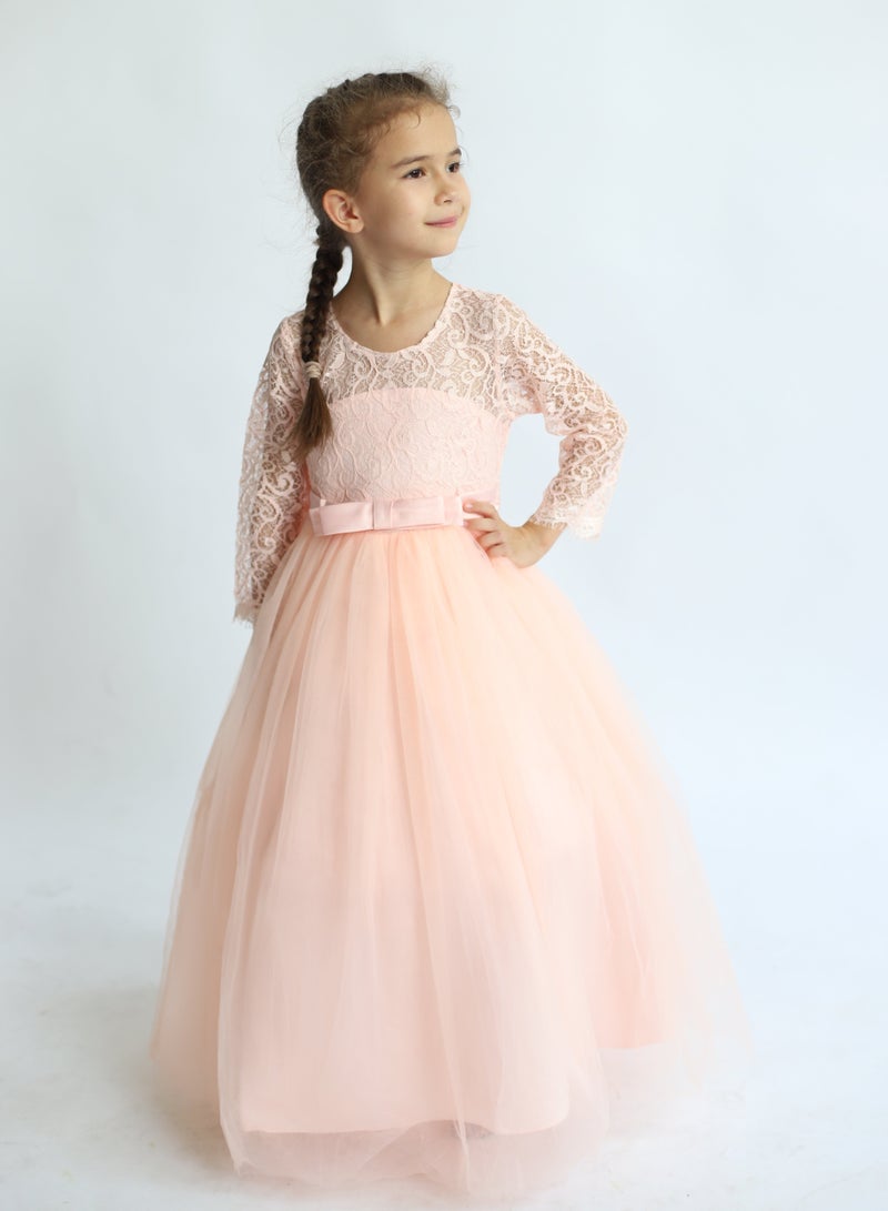 D'Daniela Lace Half Sleeve Shrimp Pink Dress - Image 2