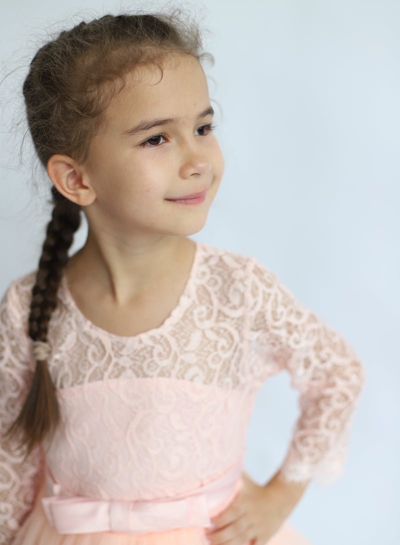 D'Daniela Lace Half Sleeve Shrimp Pink Dress - Image 3