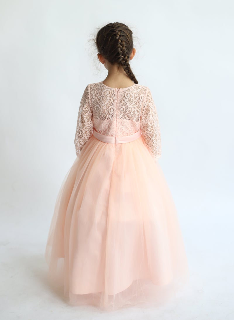 D'Daniela Lace Half Sleeve Shrimp Pink Dress - Image 4