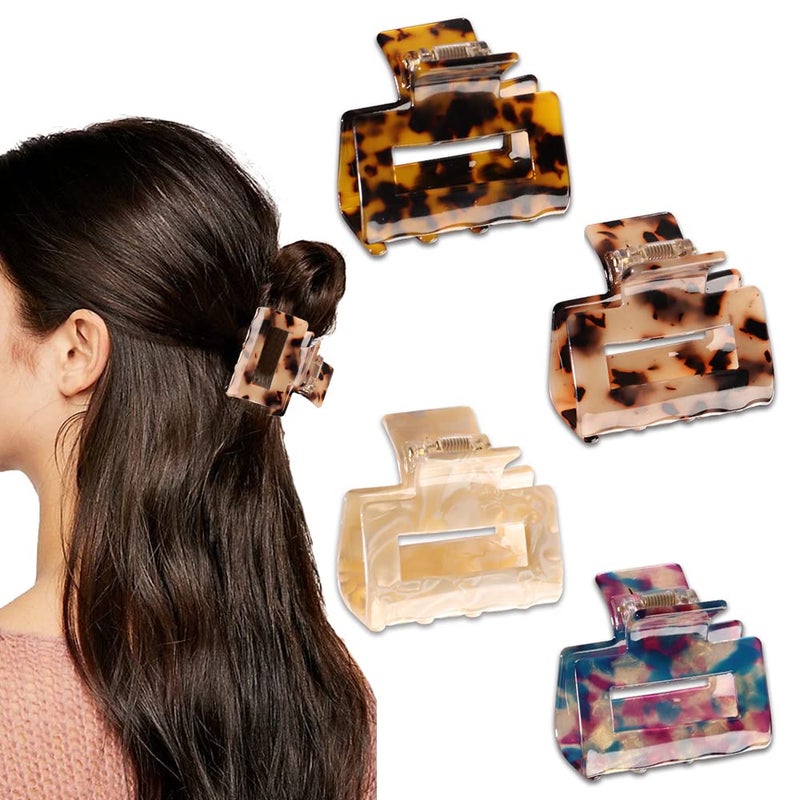 MagicSky 4PCS Hair Claw Clips Acrylic Hair Banana Barrettes Celluloid French Butterfly Jaw Clips Tortoise Shell Grip Pin Teeth Clamp Leopard print Stylish Hair Accessories for Women Girls