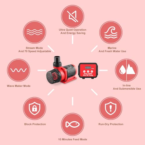 JEREPOND 2640GPH 80W Aquarium DC Retrun Pump With LCD display Controller,DC24V 18FT Lift Controllable water pump for fresh and marine water fish tank,100 speeds ECO Quiet inline and submersible pump - Image 2
