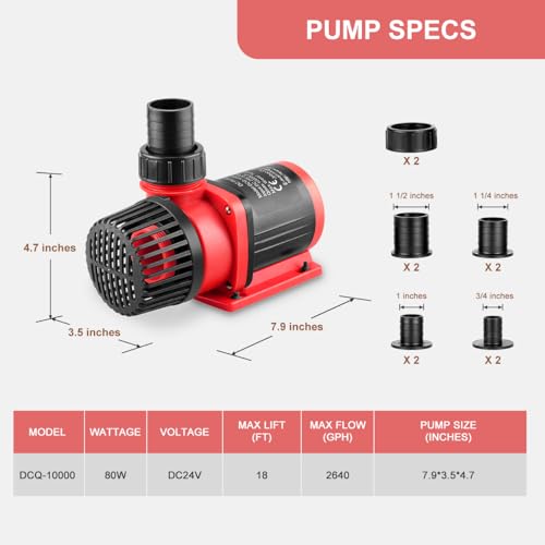 JEREPOND 2640GPH 80W Aquarium DC Retrun Pump With LCD display Controller,DC24V 18FT Lift Controllable water pump for fresh and marine water fish tank,100 speeds ECO Quiet inline and submersible pump - Image 3