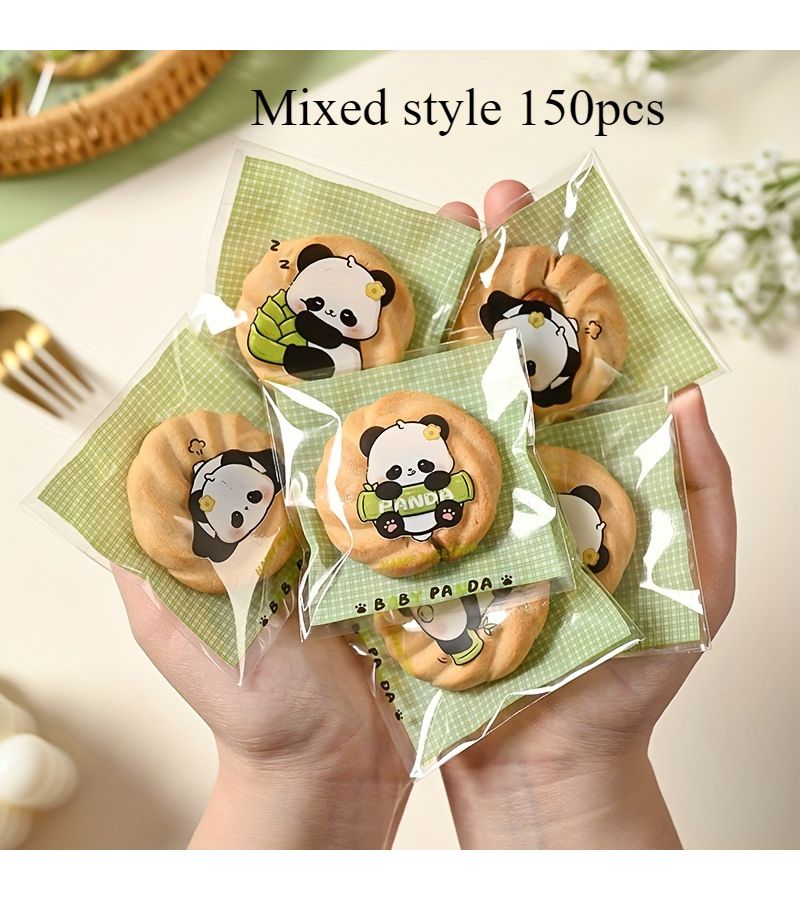 150 Pcs Mixed Style Panda Pattern Plastic Self Sealing Bags For Cookies Snacks Party Wedding Gift Favors - Image 1