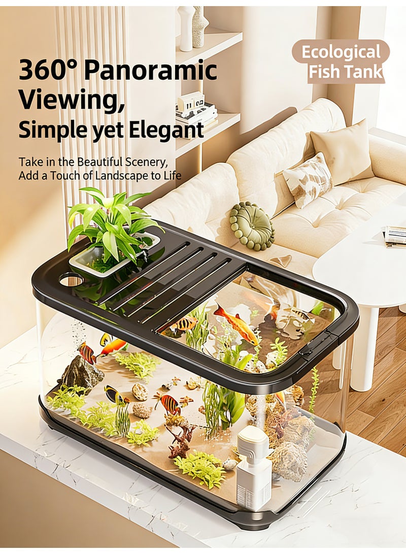 حوض سمك، طقم حوض سمك صغير مع مصباح عشب مائي وفلتر مضخة أكسجين للمبتدئين، حوض سمك بلاستيكي شفاف لأسماك البيتا والأسماك الذهبية والسلاحف - Image 2