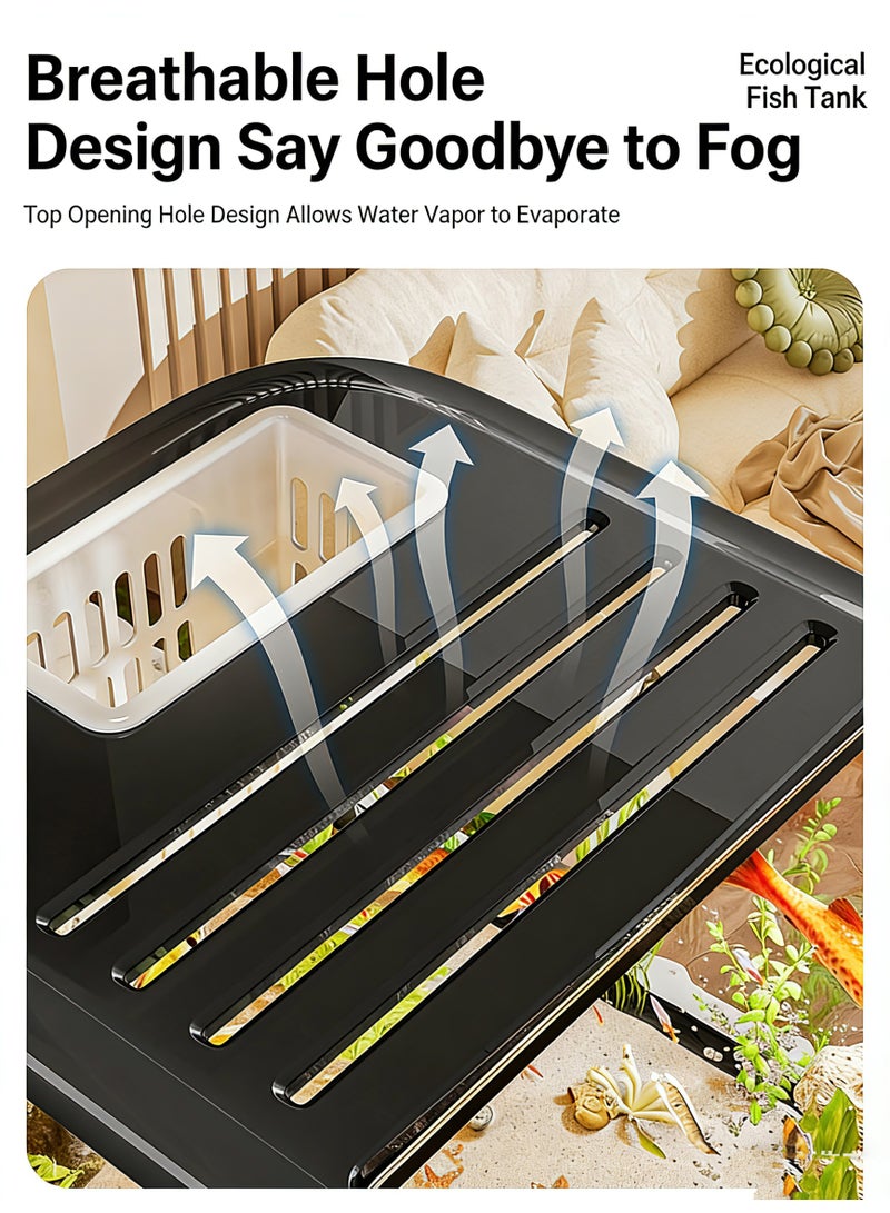 حوض سمك، طقم حوض سمك صغير مع مصباح عشب مائي وفلتر مضخة أكسجين للمبتدئين، حوض سمك بلاستيكي شفاف لأسماك البيتا والأسماك الذهبية والسلاحف - Image 3