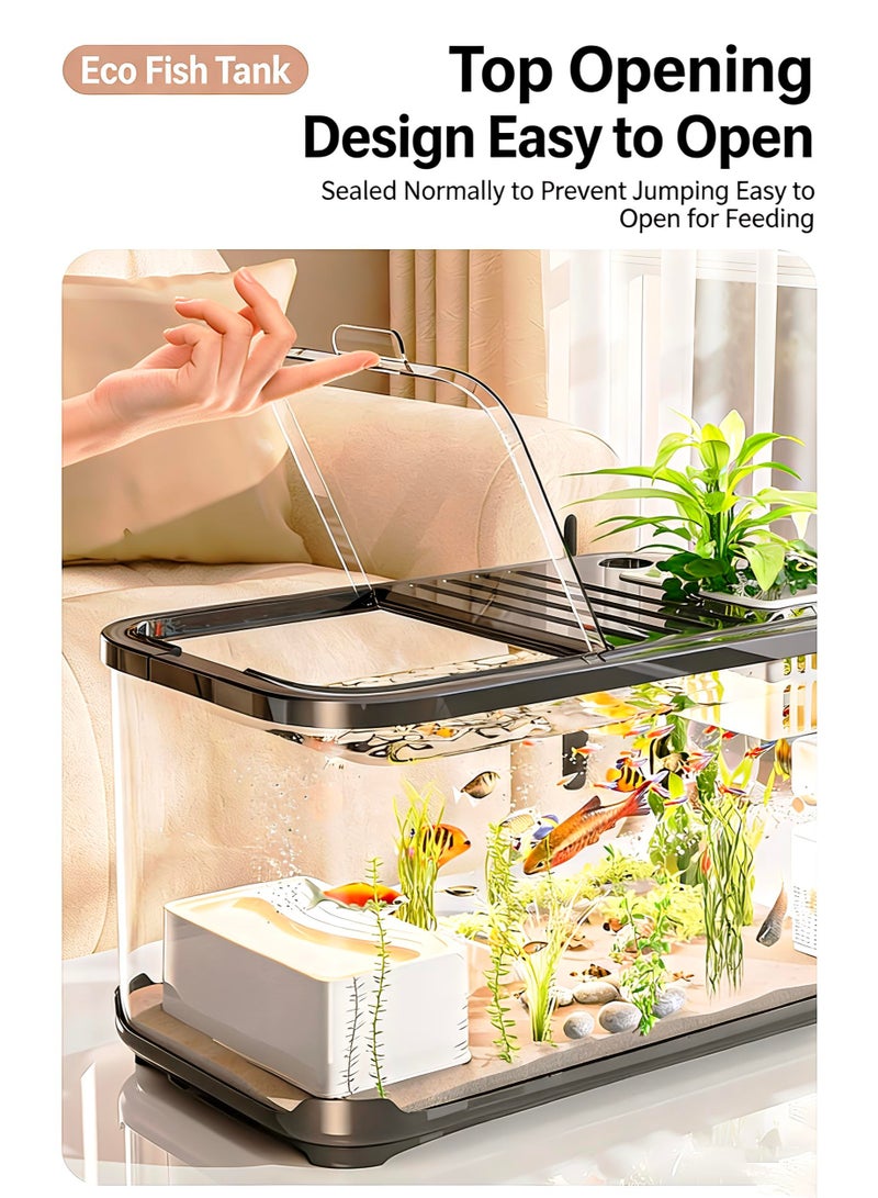 حوض سمك، طقم حوض سمك صغير مع مصباح عشب مائي وفلتر مضخة أكسجين للمبتدئين، حوض سمك بلاستيكي شفاف لأسماك البيتا والأسماك الذهبية والسلاحف - Image 4