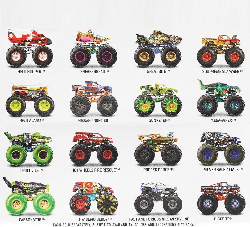 هوت ويلز مجموعة شاحنات ® Monster Trucks بمقياس 1:64 مصنوعة بطريقة الصب بالقالب (Die-Cast) مع عجلات ضخمة - Image 5