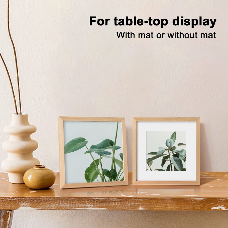 KINLINK 10x10 Picture Frame, Natural Square Solid Wood Frames for Pictures 6x6 with Mat or 10x10 without Mat, Wall and Tabletop Display Photo Frames Natural Wood 4 Pack - Image 5