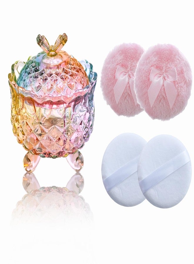Qopoto 5 Pieces Large Body Powder Puff and Powder Container, Crystal Case for Dust Puff, Powder applicator with Box for Face and Body (Color, Butterfly) - Image 1