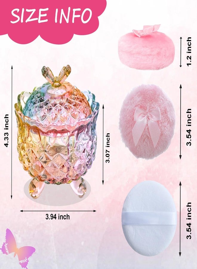 Qopoto 5 Pieces Large Body Powder Puff and Powder Container, Crystal Case for Dust Puff, Powder applicator with Box for Face and Body (Color, Butterfly) - Image 2