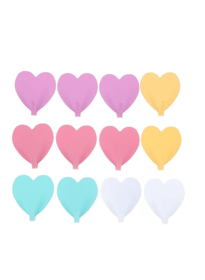 SYOSI 12 Pcs Iron Strong Heart Shaped Adhesive Hangers Wall Mounted Hooks Coat Hook Traceless Hanger for Bathroom Kitchen (Random Color)  - Image 1