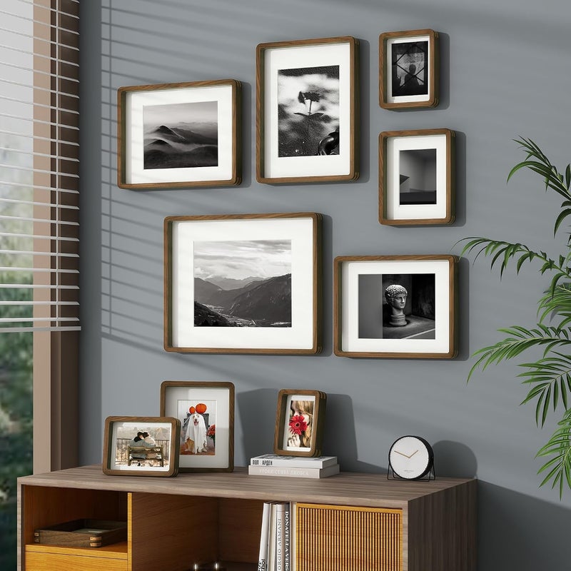 FLYJOE 12x16 Picture Frame, Natural Solid Walnut Wood Photo Frame with HD Tempered Glass, Handcrafted Wooden Frame 12 x 16 Matted to 8.5x11, Gallery Wall Frames for Art, Wall or Tabletop Display - Image 2