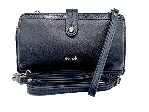 The Sak Iris Leather Smartphone Crossbody Carrier Black Floral Embossed - Image 1