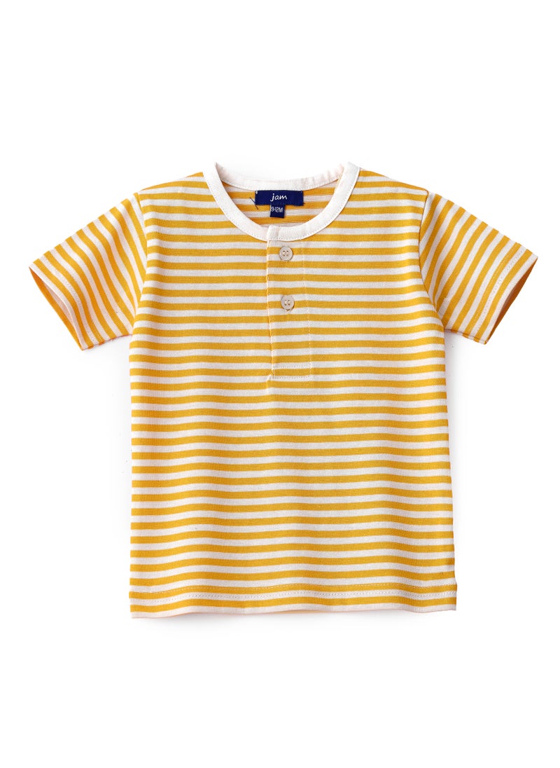 JAM Boys' Yellow Striped Cotton Polo T-Shirt  - Image 1