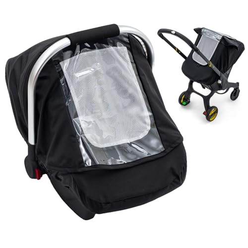 Kaseeous Waterproof Baby Car Seat Cover Car Seat Rain Cover with Clear Window Breathable Mesh Universal Baby Carrier Cover with Support Rod to Prevent Collapse Lightweight Weather Shield with Storage Bag - Image 1