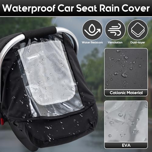 Kaseeous Waterproof Baby Car Seat Cover Car Seat Rain Cover with Clear Window Breathable Mesh Universal Baby Carrier Cover with Support Rod to Prevent Collapse Lightweight Weather Shield with Storage Bag - Image 3