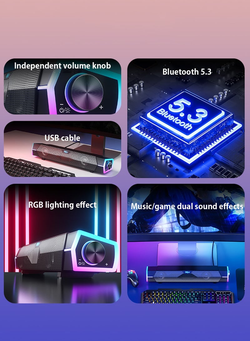 نييه مكبر صوت بلوتوث مزود بإضاءة RGB، واتصال سلكي عبر البلوتوث وUSB، ومضخم صوت، وبلوتوث 5.3 ستيريو مزدوج، ومقبض للتحكم في مستوى الصوت، ومناسب لأجهزة الكمبيوتر، وأجهزة الكمبيوتر المحمولة، وأجهزة التلفزيون، والمنزل/الحفلات/الألعاب. - Image 2