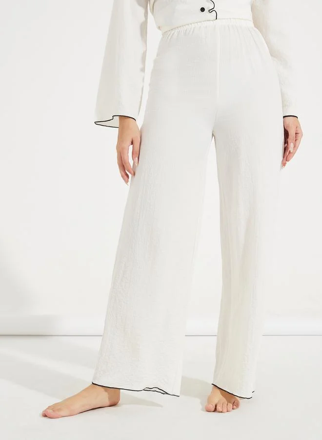 Styli Ruffle Contrast Edge Textured Shirt & Pyjama Set