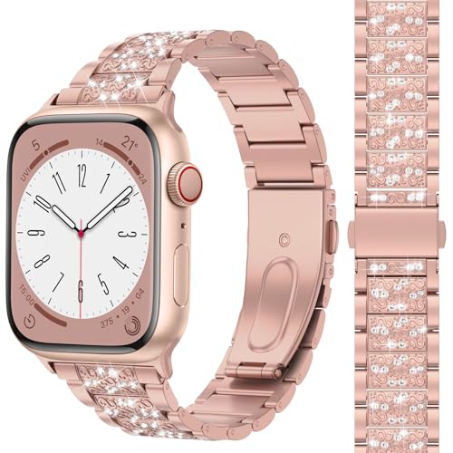 MARGE PLUS Compatible with Apple Watch Bling Band Women 38mm 40mm 41mm 42mm Series 11 10 9 8 7 6 5 4 3 2 1 SE, Upgraded Sparkle Replacement Bracelet iWatch Band, Diamond Rhinestone Stainless Steel Metal Strap - Image 1