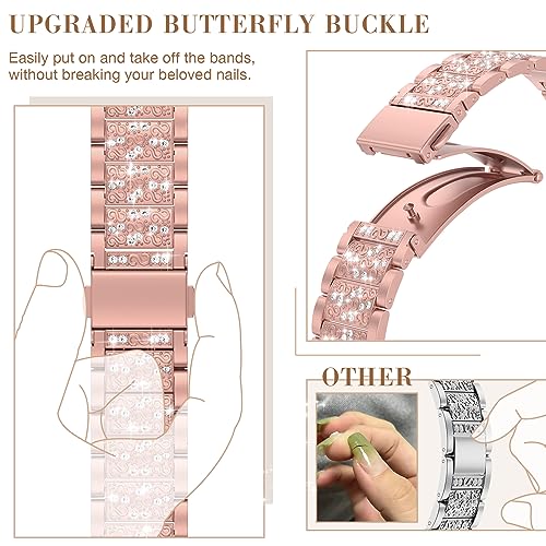 MARGE PLUS Compatible with Apple Watch Bling Band Women 38mm 40mm 41mm 42mm Series 11 10 9 8 7 6 5 4 3 2 1 SE, Upgraded Sparkle Replacement Bracelet iWatch Band, Diamond Rhinestone Stainless Steel Metal Strap - Image 3