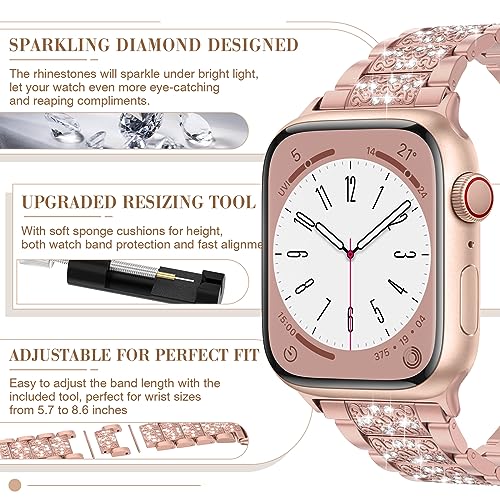 MARGE PLUS Compatible with Apple Watch Bling Band Women 38mm 40mm 41mm 42mm Series 11 10 9 8 7 6 5 4 3 2 1 SE, Upgraded Sparkle Replacement Bracelet iWatch Band, Diamond Rhinestone Stainless Steel Metal Strap - Image 4