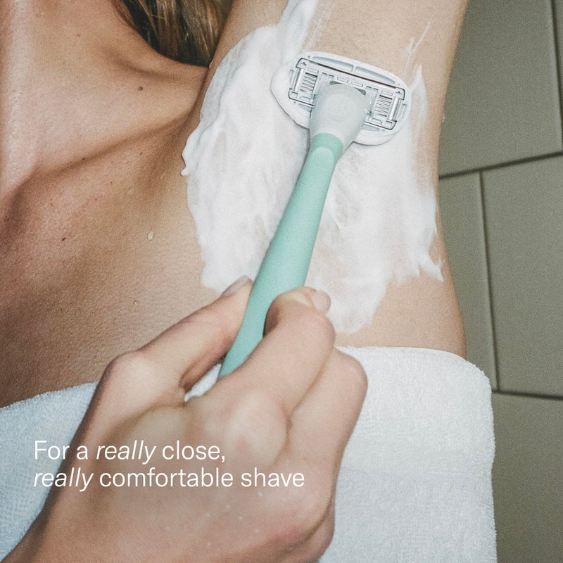 Flamingo Shaving Razor Set for Women - Original Razor Handle, 2 Blade Refills, Foaming Shaving Gel, and Shower Holder - Sage - Image 2