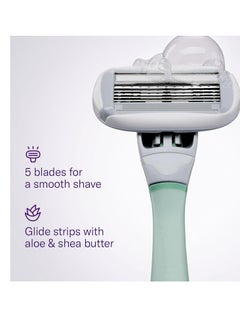 FLAMINGO Flamingo Razors for Women Shave Set, 1 Women's Razor Handle (Sage), 2 Razor Five-Blade Refills, 1 oz. Foaming Shave Gel, and 1 Shower Holder  - Image 2