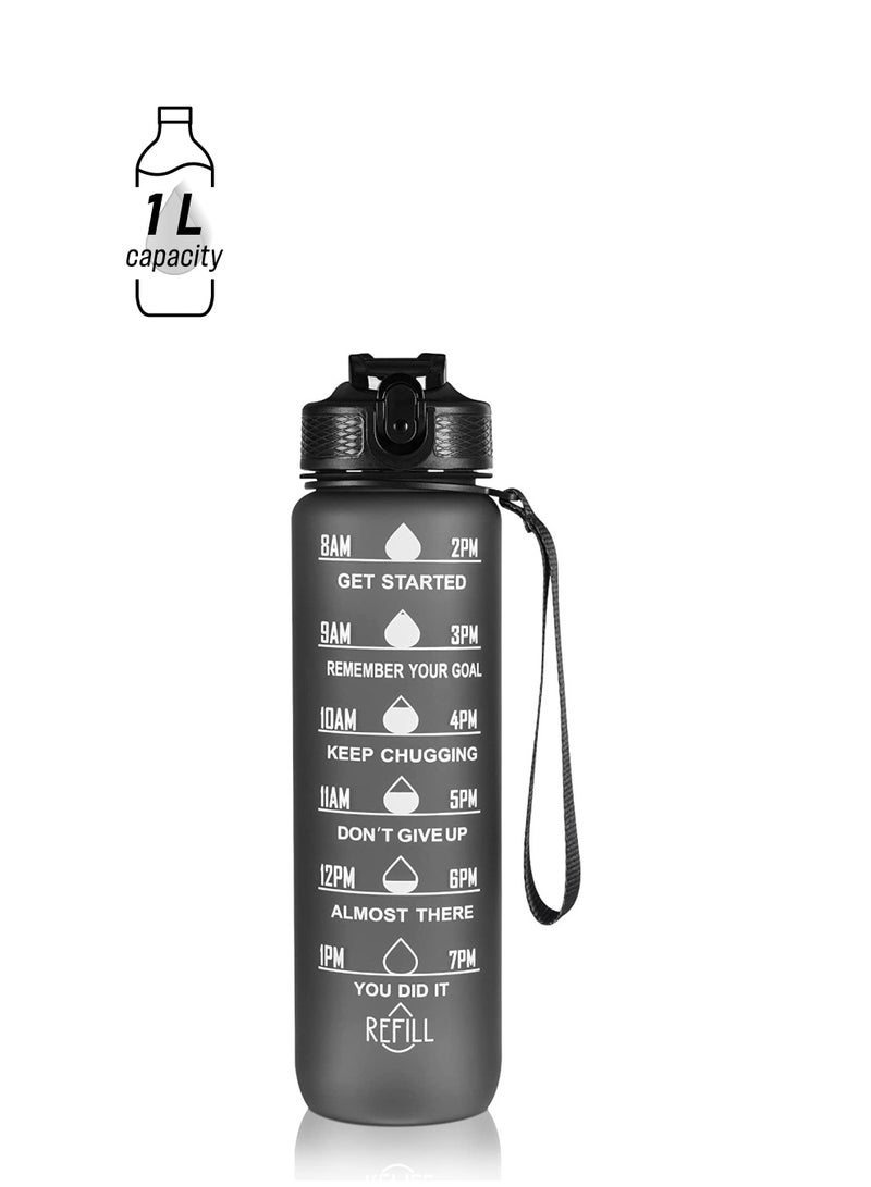 bullga Bottle For Kids And Adults, Portable Leakproof Drinking Water Bottles With Motivational Time Marker, BPA Free Water Jug For School Fitness Outdoor Gym Sports 1L Water  - Image 1