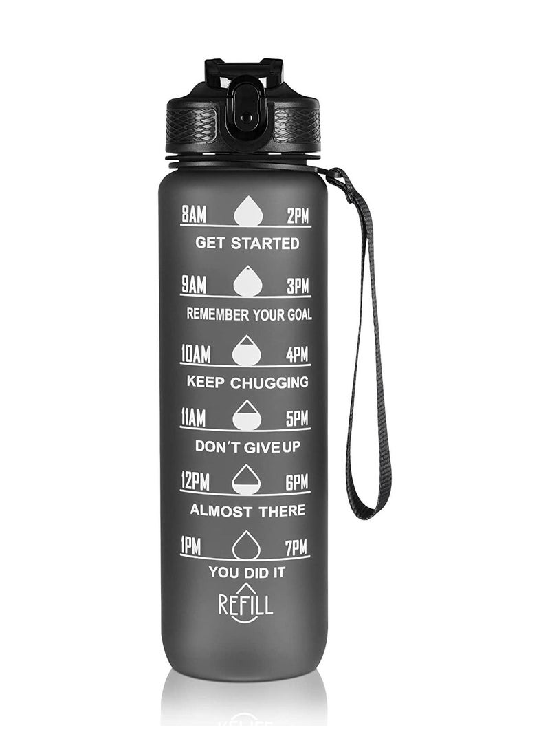bullga Bottle For Kids And Adults, Portable Leakproof Drinking Water Bottles With Motivational Time Marker, BPA Free Water Jug For School Fitness Outdoor Gym Sports 1L Water  - Image 1