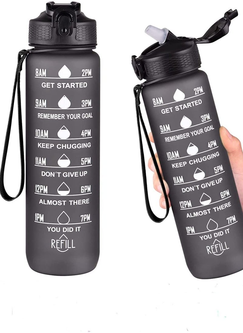 bullga Bottle For Kids And Adults, Portable Leakproof Drinking Water Bottles With Motivational Time Marker, BPA Free Water Jug For School Fitness Outdoor Gym Sports 1L Water  - Image 2