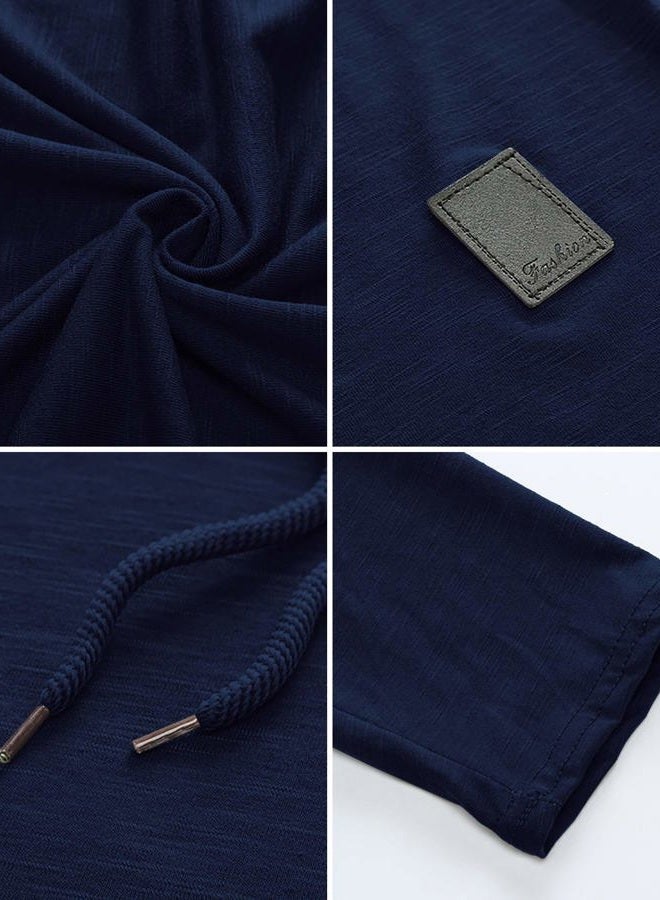 lexiart Mens Fashion Athletic Hoodies Sport Sweatshirt Solid Color Fleece Pullover Navy - Image 5