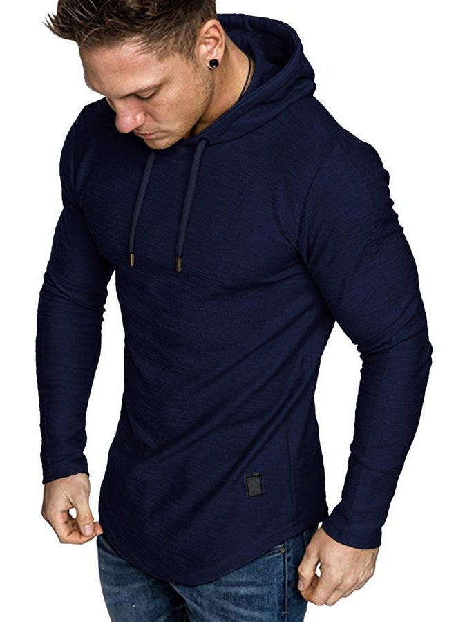 lexiart Mens Fashion Athletic Hoodies Sport Sweatshirt Solid Color Fleece Pullover Navy - Image 1