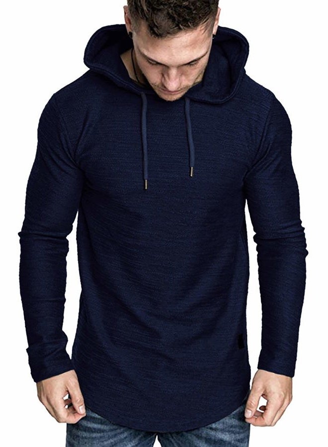 lexiart Mens Fashion Athletic Hoodies Sport Sweatshirt Solid Color Fleece Pullover Navy - Image 4