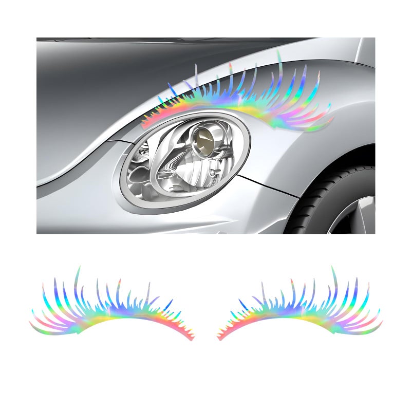 YTFRL 2 PCS Eyelash Decal for Car Headlight Waterproof Funny Bumper Window Eyelashes Stickers Reflective Fake Eye Lashes Decals Exterior Decor for SUV Truck RV Headlamp Colorful - Image 3