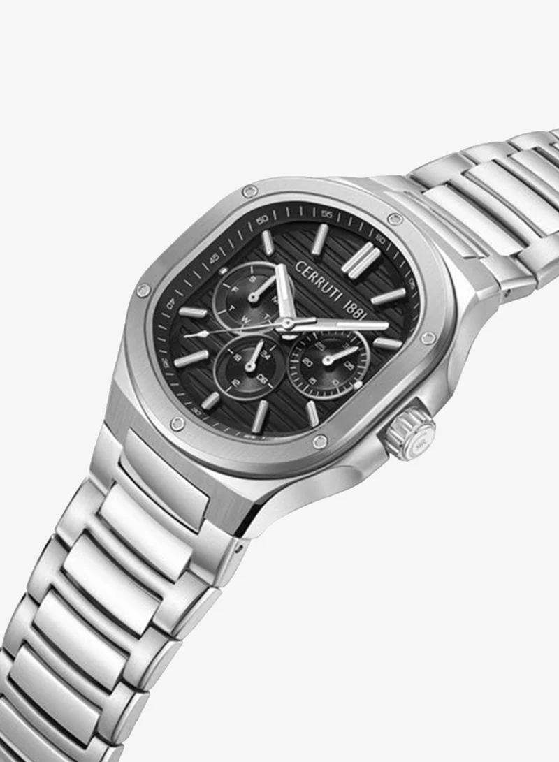 شيروتي 1881 Trento Black Dial Stainless Steel Bracelet Multifunction Watch for Men, 40mm
