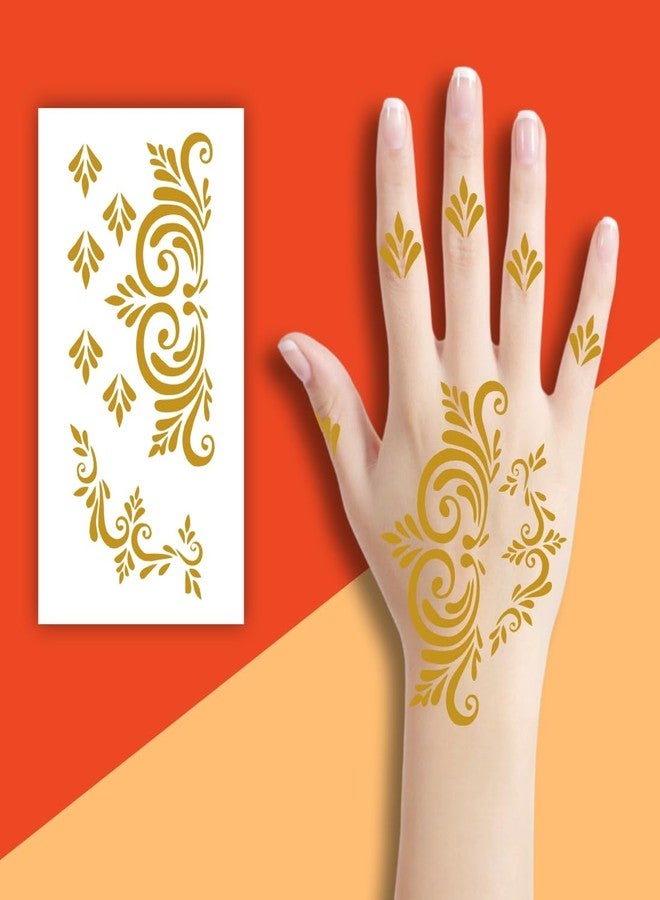 ORDERSHOCK Traditional Palm Mehndi With Golden Color & Bold Designs For Fingers & Palm, Simple Mehndi Sticker For Girls & Women - Image 2
