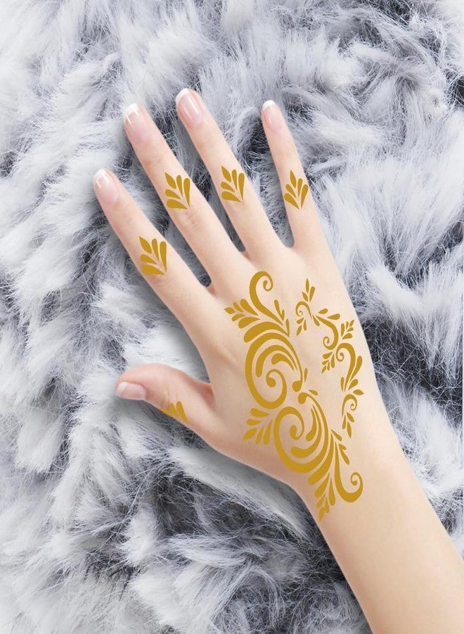 ORDERSHOCK Traditional Palm Mehndi With Golden Color & Bold Designs For Fingers & Palm, Simple Mehndi Sticker For Girls & Women - Image 4