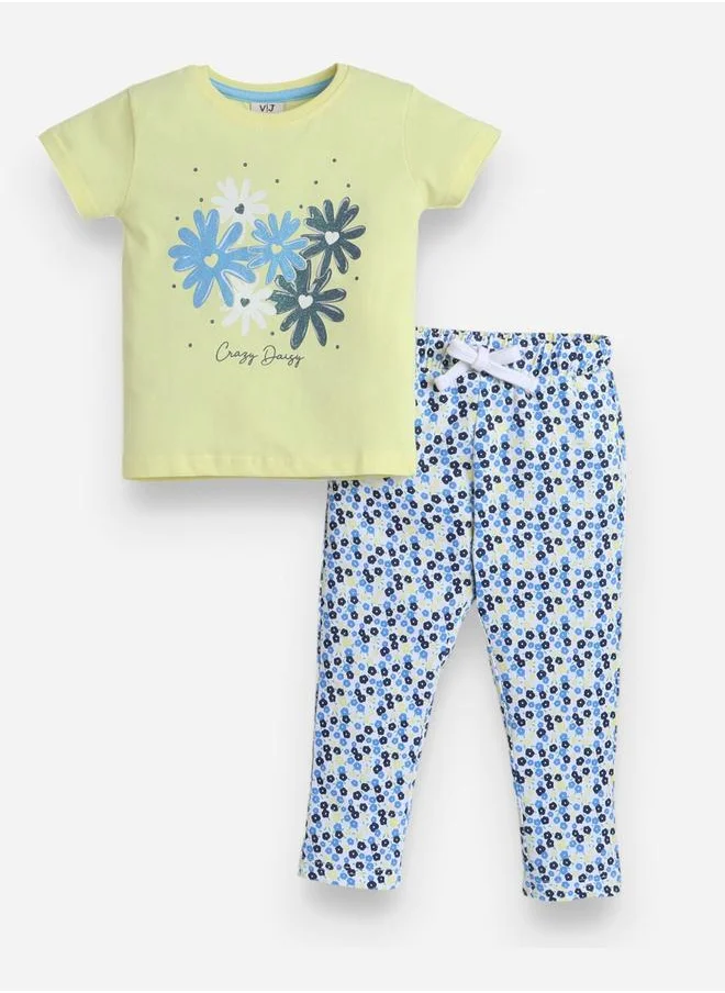 victor and jane Graphic Print T-Shirt and All-Over Printed Pyjama Set
