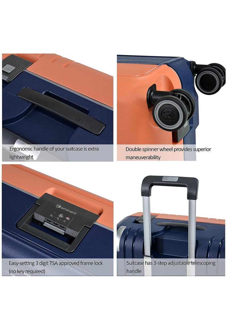 إيمينينت حقيبة سفر ترولي صلبة فيرتيكا من البولي بروبلين خفيفة الوزن مع عجلات دوارة مزدوجة هادئة وقفل  قطعتين - أزرق داكن برتقالي - Image 5