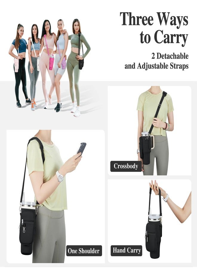 linmaya Water Bottle Carrier Bag with Phone Pocket for Stanley 40/30 oz Tumbler Neoprene Water Bottle Holder Pouch with 2 Adjustable Strap & 3 Leak Stoppers for Stanley Cup Accessories - Image 2