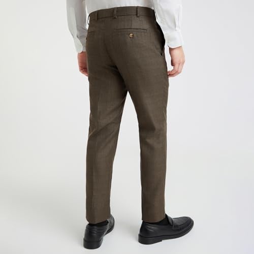 Raymond Men Slim Fit Checks Pattern Poly Viscose Blend Flat Front Formal Trouser (Size: 32)-RMTS05539-O7 Dark Brown - Image 4