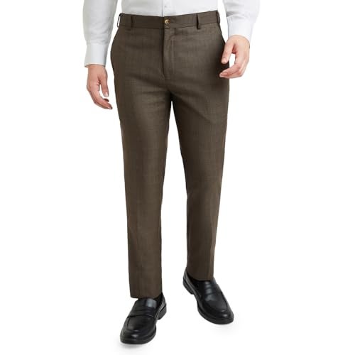 Raymond Men Slim Fit Checks Pattern Poly Viscose Blend Flat Front Formal Trouser (Size: 32)-RMTS05539-O7 Dark Brown - Image 1