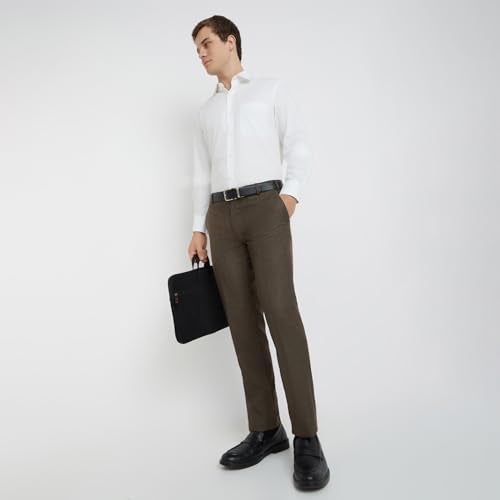 Raymond Men Slim Fit Checks Pattern Poly Viscose Blend Flat Front Formal Trouser (Size: 32)-RMTS05539-O7 Dark Brown - Image 5