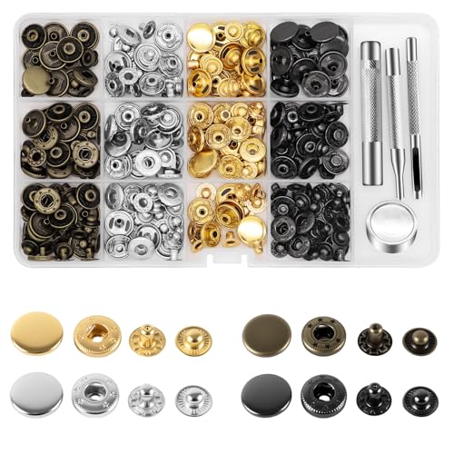 Alritz 15mm Leather Snap Fasteners Kit, 72 Set Metal Button Snaps Press Studs with 4 Setter Tools, 6 Colors Leather Snaps for Clothes, Jackets, Jeans Wears, Bracelets, Bags - Image 1