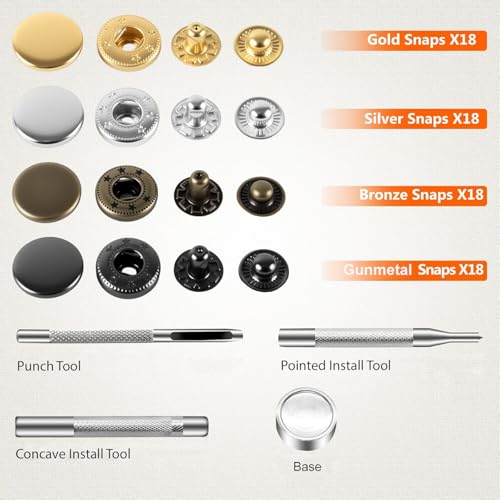 Alritz 15mm Leather Snap Fasteners Kit, 72 Set Metal Button Snaps Press Studs with 4 Setter Tools, 6 Colors Leather Snaps for Clothes, Jackets, Jeans Wears, Bracelets, Bags - Image 5
