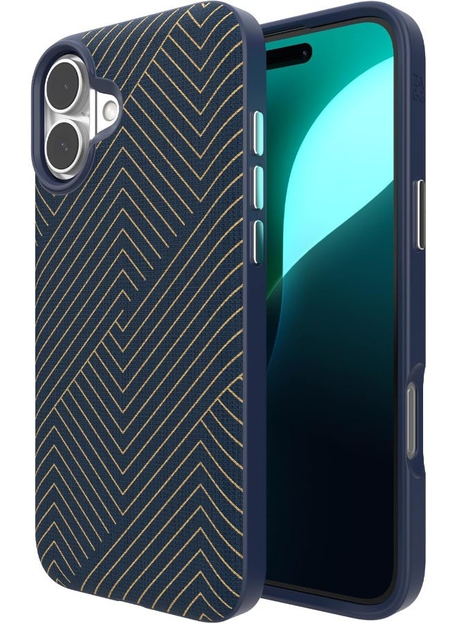 ZAGG London Snap Case for iPhone 16 Plus Navy with Gold Geometric Design - Image 1